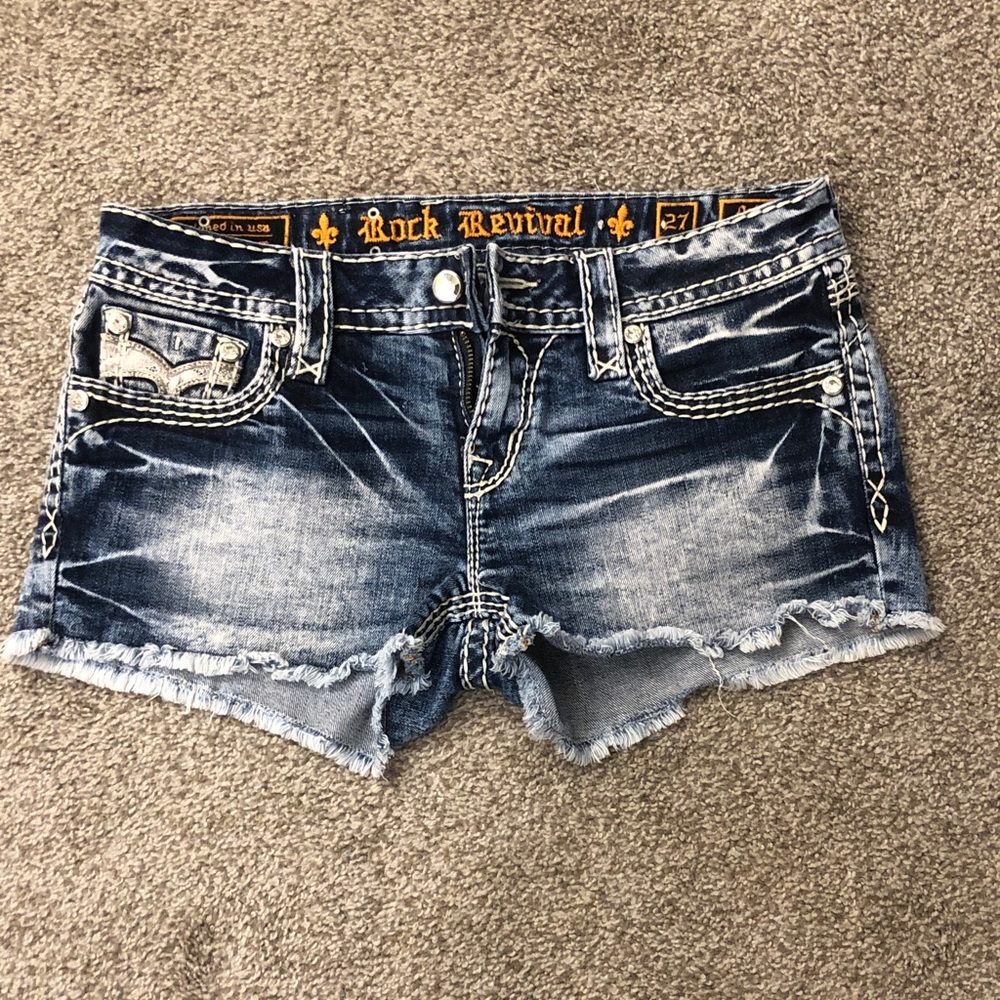 Rock Revival Distressed Dark Blue Jean Shorts